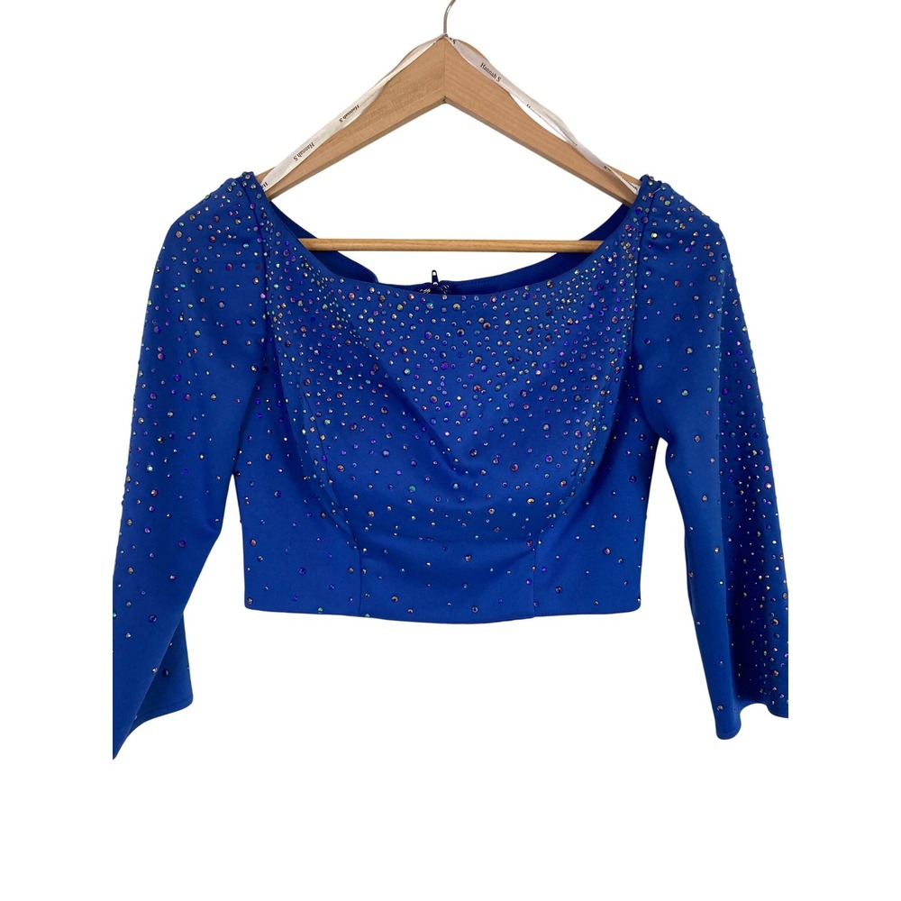 Hannah S‎ Royal Blue Rhinestone Cropped Formal Top 3/4 Sleeve Womens 4